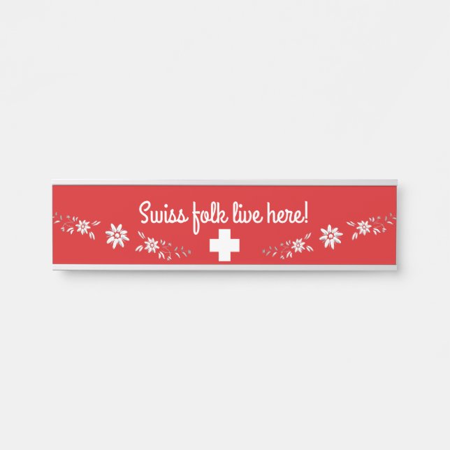Letrero Para Puerta Bandera y edelweiss suizos (Anverso)