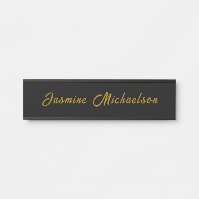 Letrero Para Puerta Black & Gold Calligraphy Minimalist Own Name (Anverso)