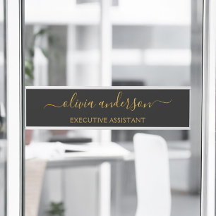 Letrero Para Puerta Black Gold Modern Script Girly Monograma Nombre
