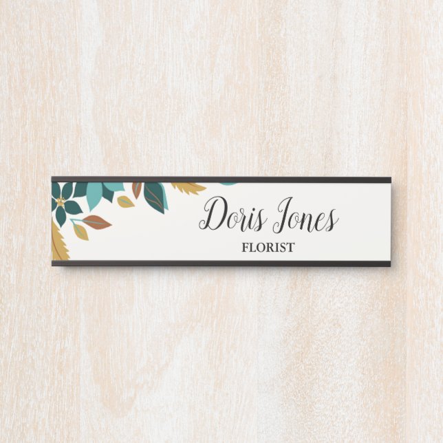 Letrero Para Puerta Blue beauty flower fall leaves (Anverso)