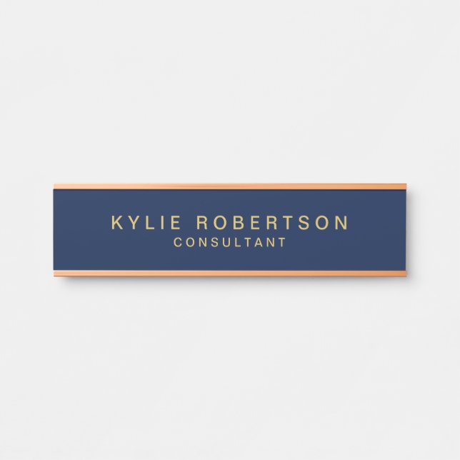 Letrero Para Puerta Blue Gold Colours Profesional Trendy Plain Moderno (Anverso)