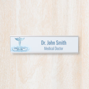 Letrero Para Puerta Blue Hermes Rod Water Ripples Caduceus Medical