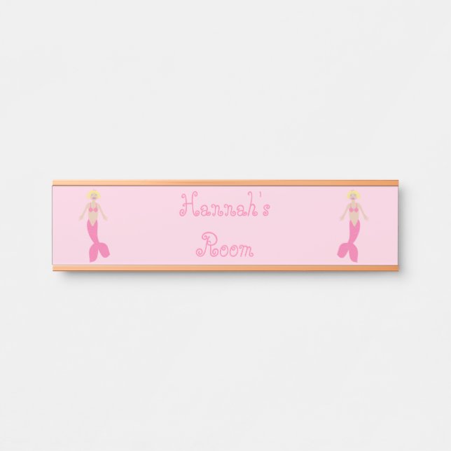 Letrero Para Puerta Bonito Fantasía Rosa Mermaid Nombre personalizado (Anverso)