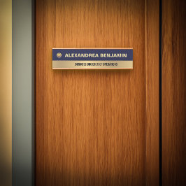 Letrero Para Puerta Business Employee Logo Gold Blue Modern Custom