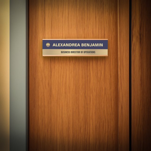 Letrero Para Puerta Business Employee Logo Gold Blue Modern Custom (Business Employee Logo Gold Blue Modern Custom Door Sign will add a elegant touch to your door. )