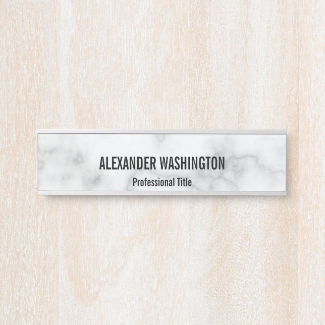 Letrero Para Puerta Business Faux White Marble Name Profesional Title (Anverso)