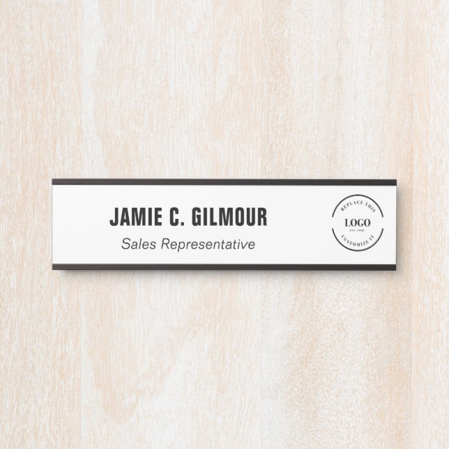 Letrero Para Puerta Business logo Simple Black White Custom Employee (Anverso)