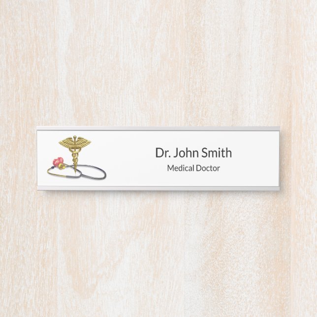 Letrero Para Puerta Caduceus Medical Gold & Stethoscope with Heart (Anverso)