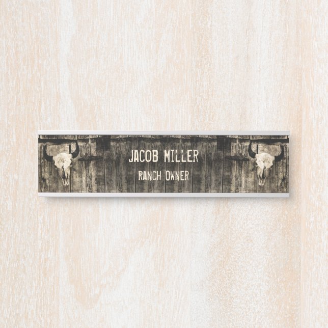 Letrero Para Puerta Calavera de toro occidental Vieja Sepia Rustic (Anverso)