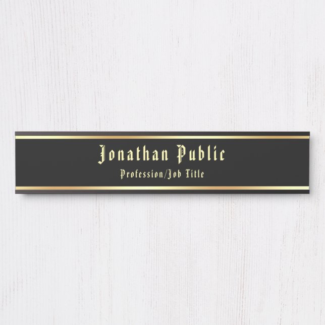 Letrero Para Puerta Caligrafiado Black Gold Classic Nostalgic Look (Anverso)