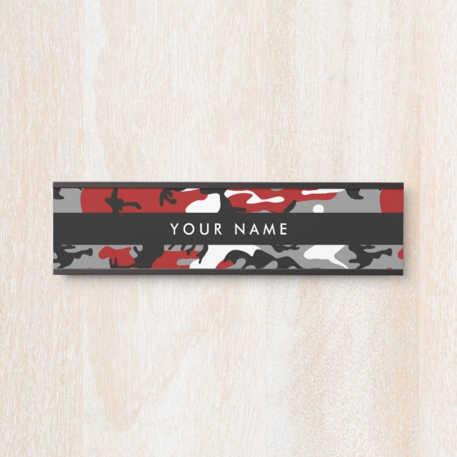 Letrero Para Puerta Camo rojo y gris, Camuflaje, Militar, Ejército (Anverso)