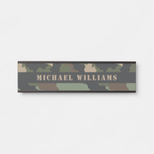 Letrero Para Puerta Camuflaje Woodland Camo Ejército Khaki Tan Negro