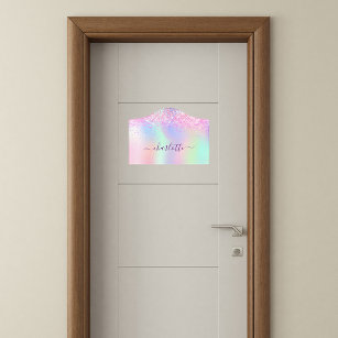 Letrero Para Puerta Chica de nombre holográfico de polvo de purpurina 