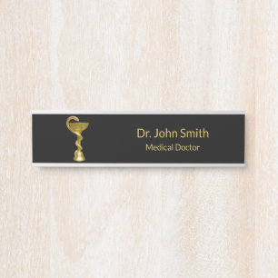 Letrero Para Puerta Clásico Snake Bowl Hygieia Gold Caduceus Medical