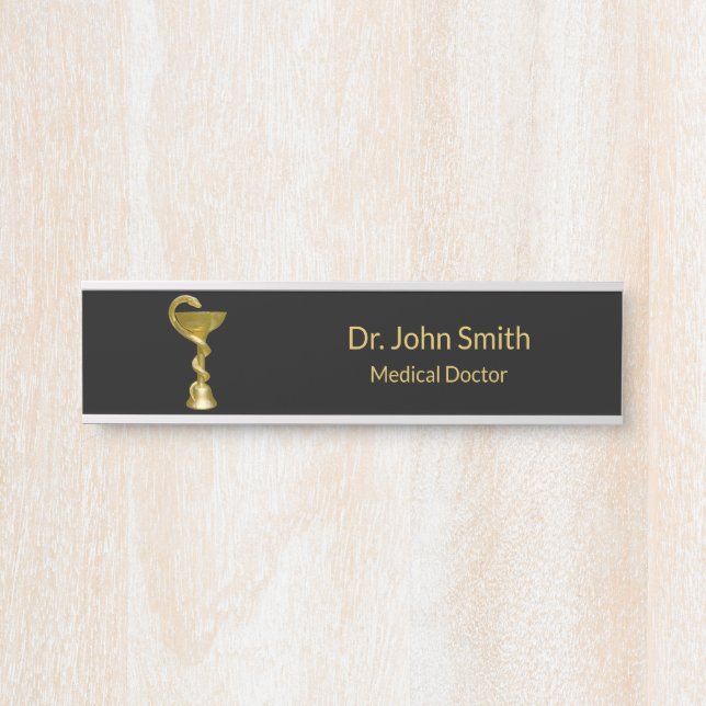 Letrero Para Puerta Clásico Snake Bowl Hygieia Gold Caduceus Medical (Anverso)