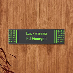 Letrero Para Puerta Código del programador negro y verde - nombre prop
