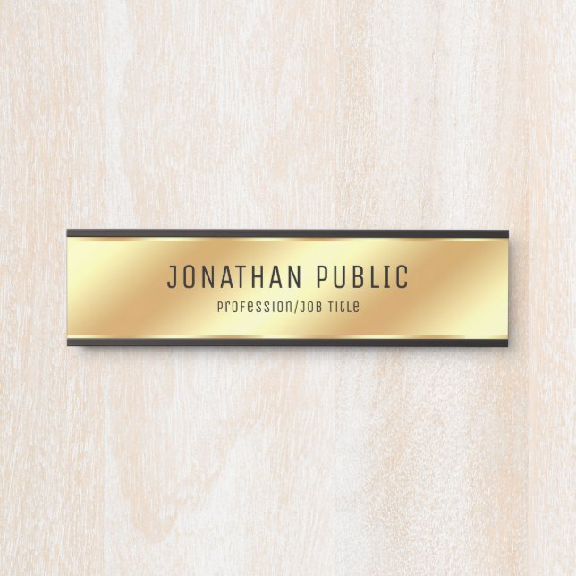 Letrero Para Puerta Colgar A personalizado Moderno Glam Black And Gold (Anverso)