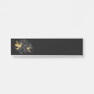 Letrero Para Puerta Colibrí negro y dorado