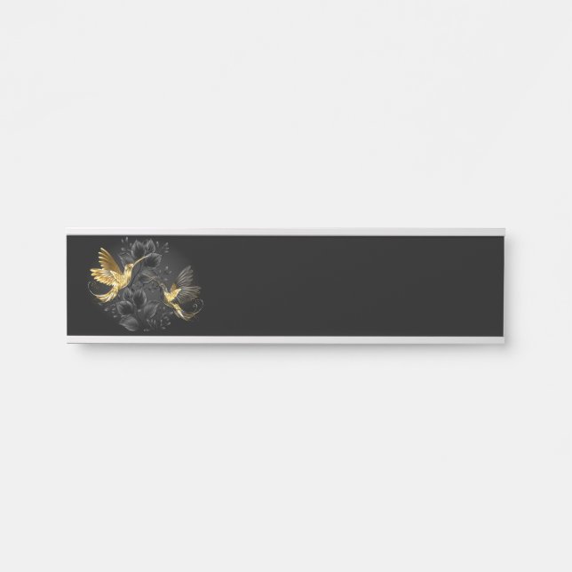 Letrero Para Puerta Colibrí negro y dorado (Anverso)