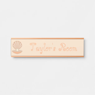 Letrero Para Puerta Concha de ostra y Perla Nombre personalizado neutr