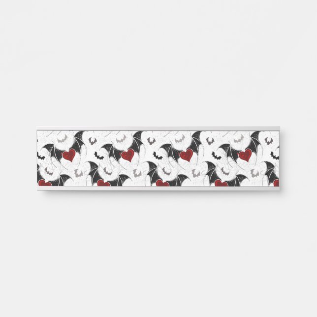 Letrero Para Puerta Corazón de Halloween con alas de murciélago negro (Anverso)