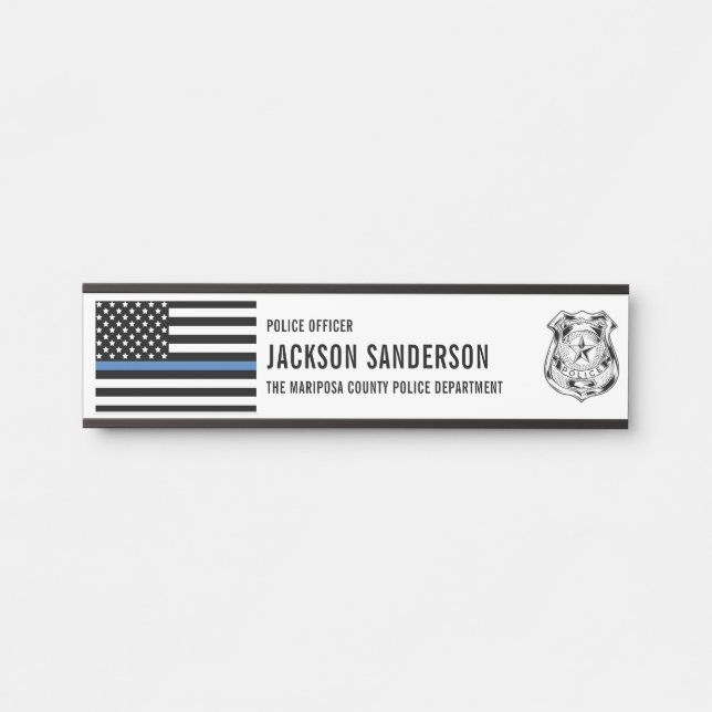 Letrero Para Puerta Custom Police Officer Department Thin Blue Line (Anverso)