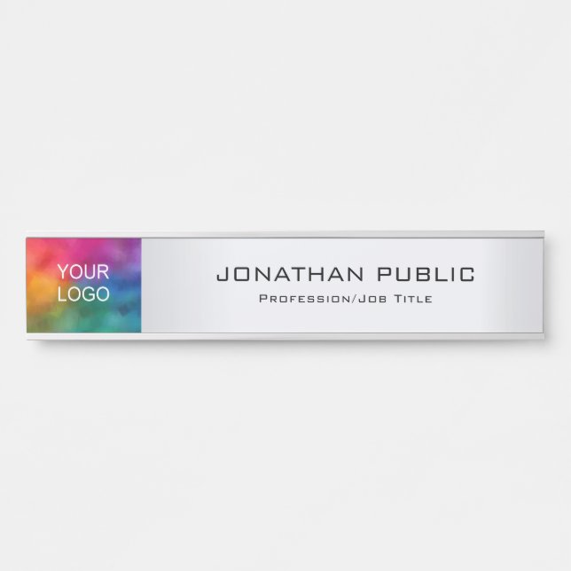 Letrero Para Puerta El logotipo de su empresa empresarial aquí Plata m (Anverso)