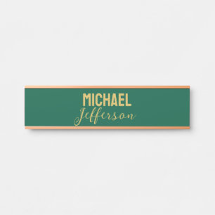 Letrero Para Puerta Elegante color verde dorado nombre minimalista mod