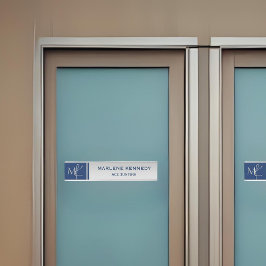 Letrero Para Puerta Elegante dorado Monograma Azul