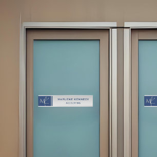 Letrero Para Puerta Elegante dorado Monograma Azul