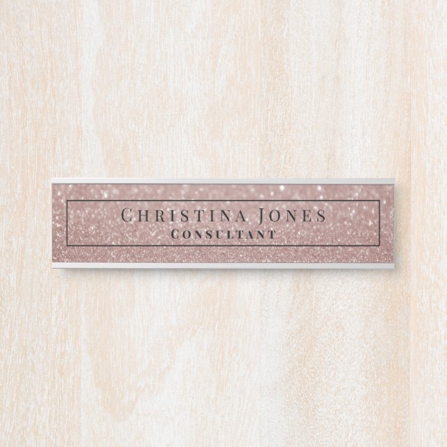 Letrero Para Puerta Elegante Faux Rosa Gold Purpurina Print Profesiona (Anverso)