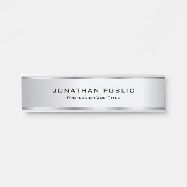 Letrero Para Puerta Elegante Faux Silver Metallic Look Template Trendy (Anverso)