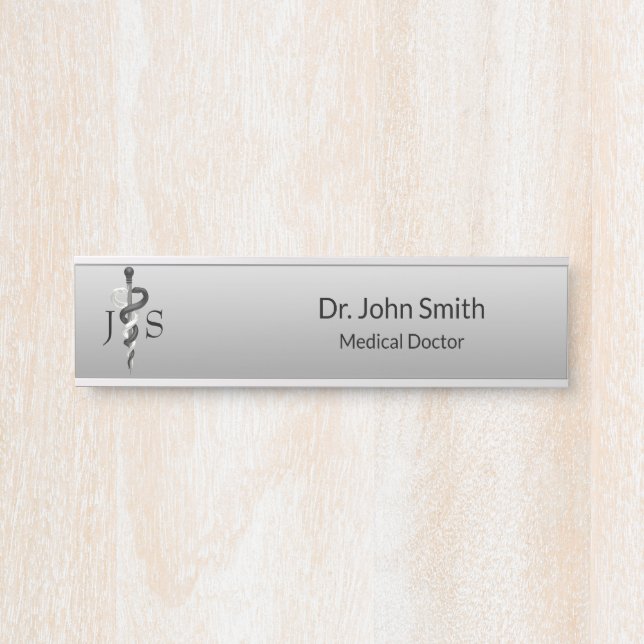 Letrero Para Puerta Elegante médico Noble blanco negro Asclepius Clási (Anverso)