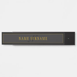 Letrero Para Puerta Elegante Monograma de Letra Script Negra y Dorada