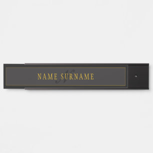 Letrero Para Puerta Elegante Monograma de Letra Script Negra y Dorada