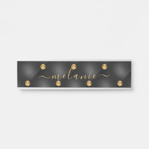 Letrero Para Puerta Elegante Negro Oro Diamante Moqueta de Lujo Tu Nom