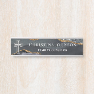 Letrero Para Puerta Elegante oficina de plata negra de la Cruz Cristia