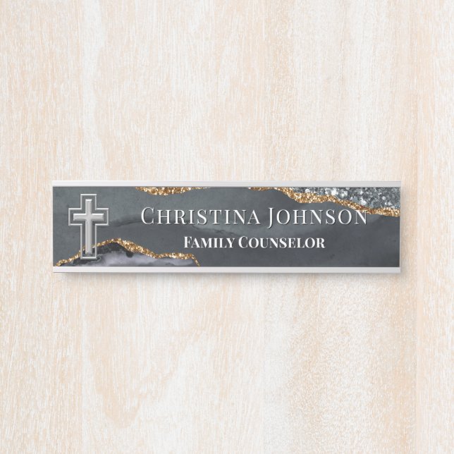 Letrero Para Puerta Elegante oficina de plata negra de la Cruz Cristia (Anverso)