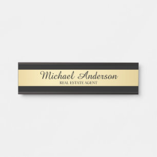 Letrero Para Puerta Elegante profesional negro y oro