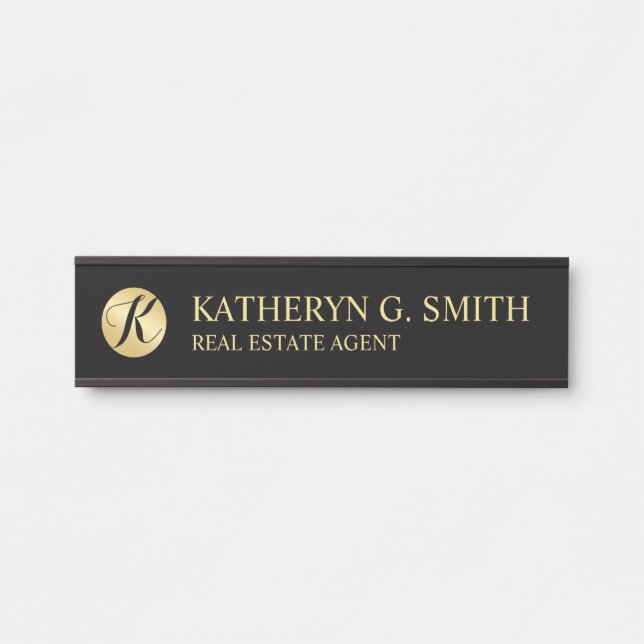 Letrero Para Puerta Elegante profesional negro y oro (Anverso)