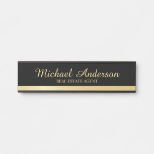 Letrero Para Puerta Elegante profesional negro y oro