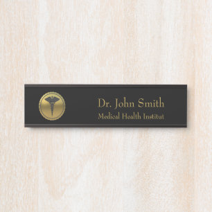 Letrero Para Puerta Emblema de Caduceo de Oro Médico 3D Profesional