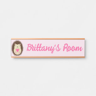 Letrero Para Puerta Erizo Bebé Niña Rosa Bonito Nombre Personalizado