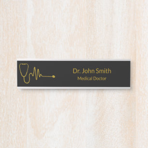 Letrero Para Puerta Estetoscopio de lujo ECG onda EKG línea Médico Oro
