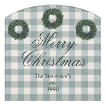 "Feliz Navidad" Script Name Green Plaid Country