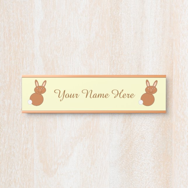 Letrero Para Puerta Feliz Personalizado de Conejo de Pascua (Anverso)