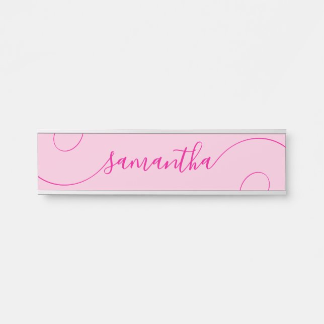 Letrero Para Puerta Firma rizada rosa caliente (Anverso)