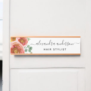 Letrero Para Puerta Floral Elegante color de agua moderna Pastel Rubor