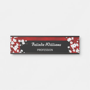 Letrero Para Puerta Floral White Cherry Blossom Red Office
