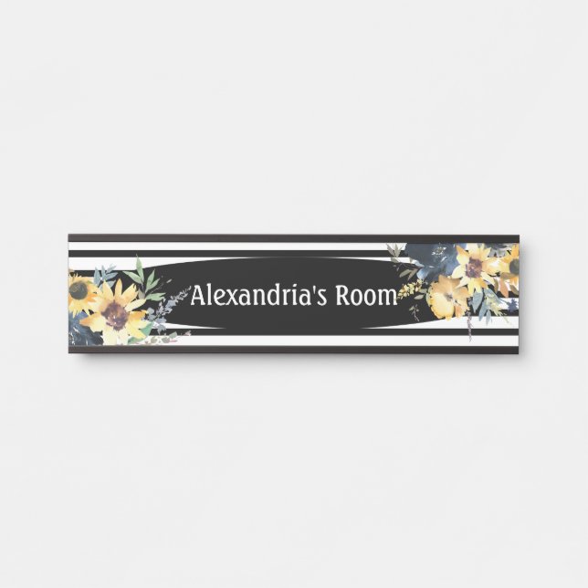 Letrero Para Puerta Flores florales Rótulo o puerta de Chica blanco y  (Anverso)